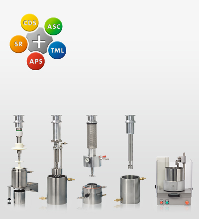 With Modular Accessories DISPERMAT<sup>®</sup> LC, can easily be converted to a closed vertical bead-mill, laboratory basketmill, vacuum dissolver, dissolver with scraper, or a rotor-stator homogenizator.